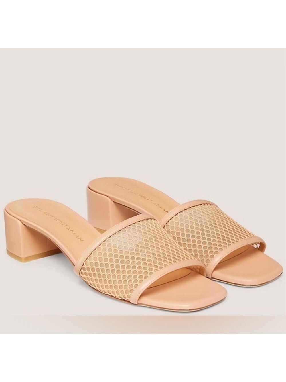Stuart Weitzman Cayman 35 Block Leather Slide Sandal in Natural - NWT